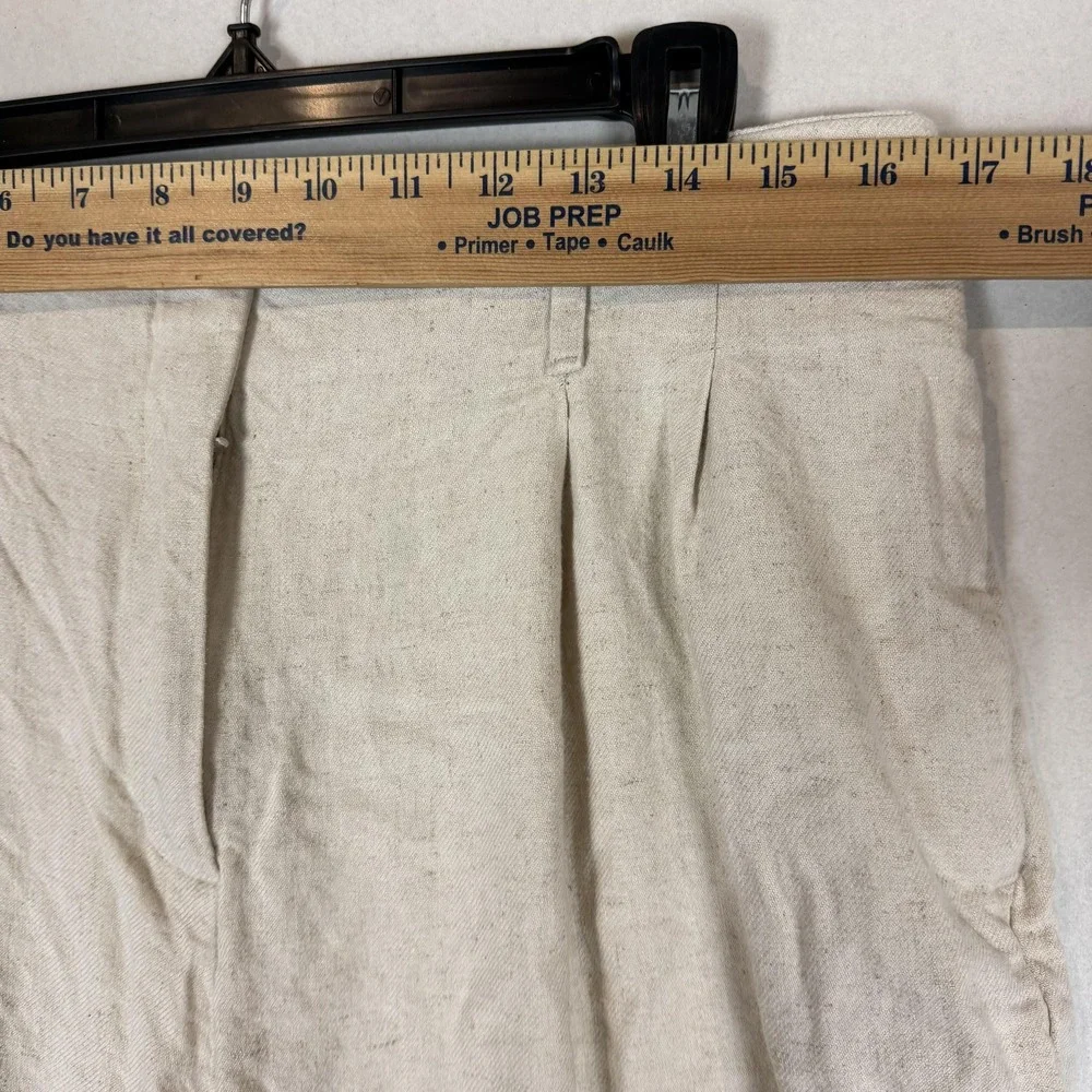 H&M Pants Womens 12 White Linen Blend Pleated Wide Leg Dress Twill Pockets